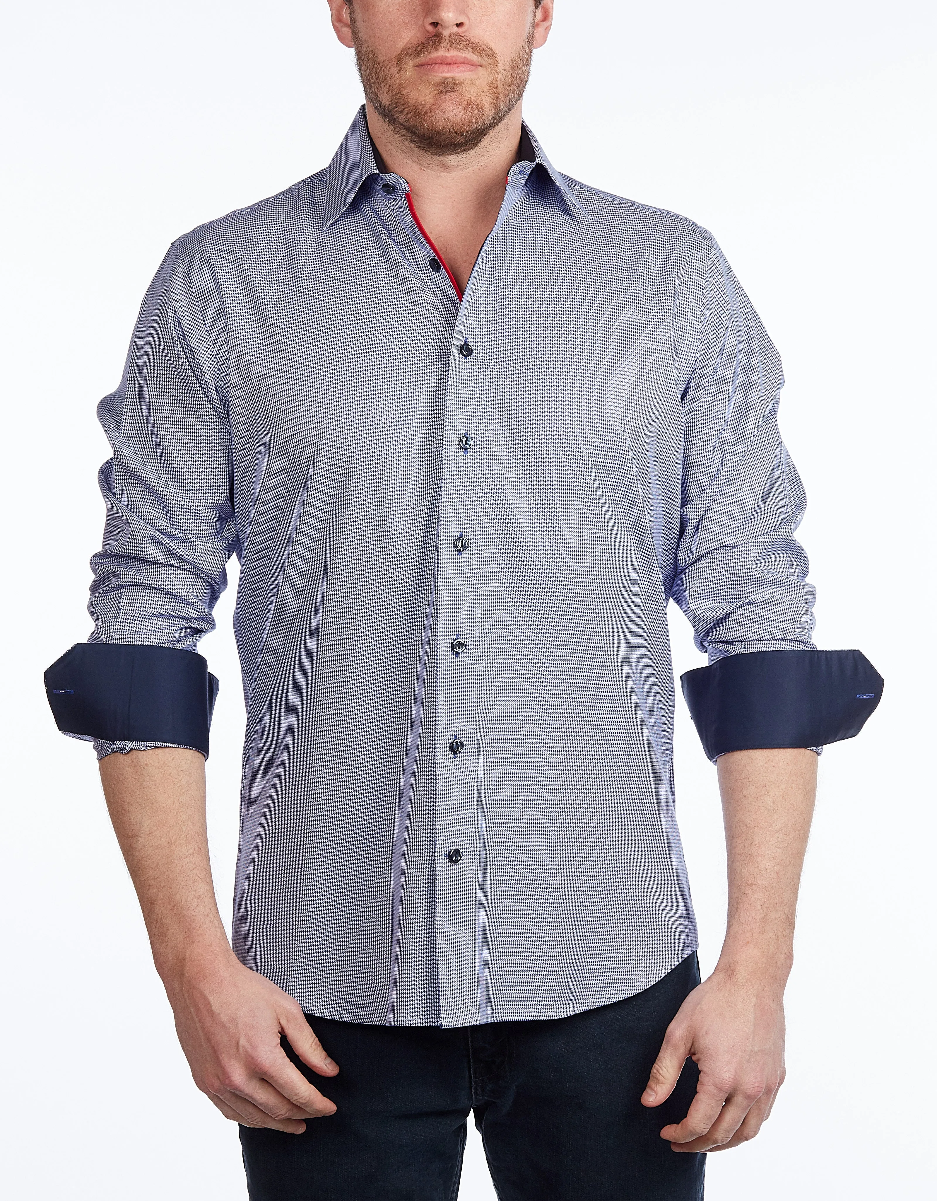 Contrast Collar Button-Up Shirt //  - Contemporary Fit - contrast  trimming- final sale