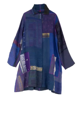 COTTON SILK SW PATCH KANTHA A-LINE DUSTER - ws4311-nvy -