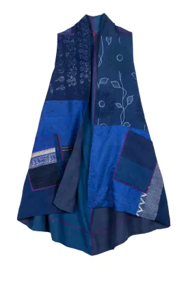 COTTON SILK SW PATCH KANTHA A-LINE VEST - ws2203-blu -