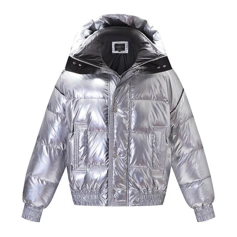 Couples Laser Glossy Thickened Loose Mid Length Down Jacket