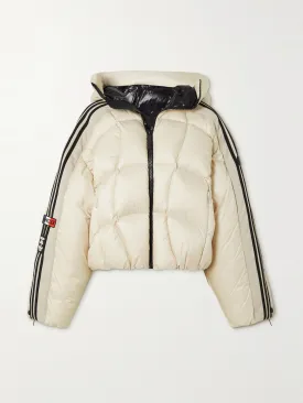 Cropped hooded striped quilted shell down jacket