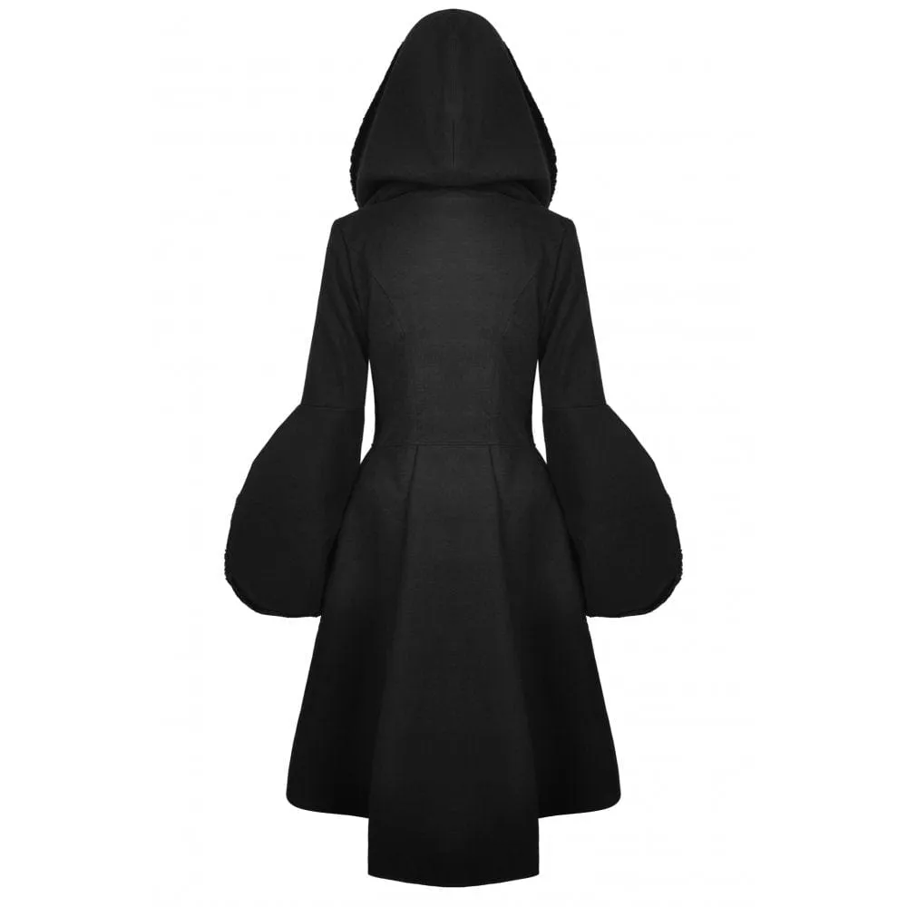 DIL Women's Gothic High/Low Woolen Dovetail Coat with Hood