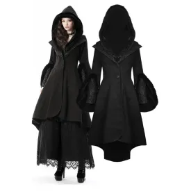 DIL Women's Gothic High/Low Woolen Dovetail Coat with Hood