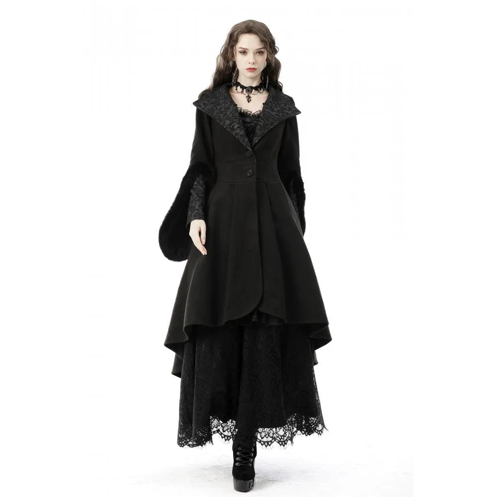 DIL Women's Gothic High/Low Woolen Dovetail Coat with Hood