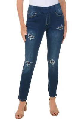 Distressed Rhinestone Patch Denim Pant