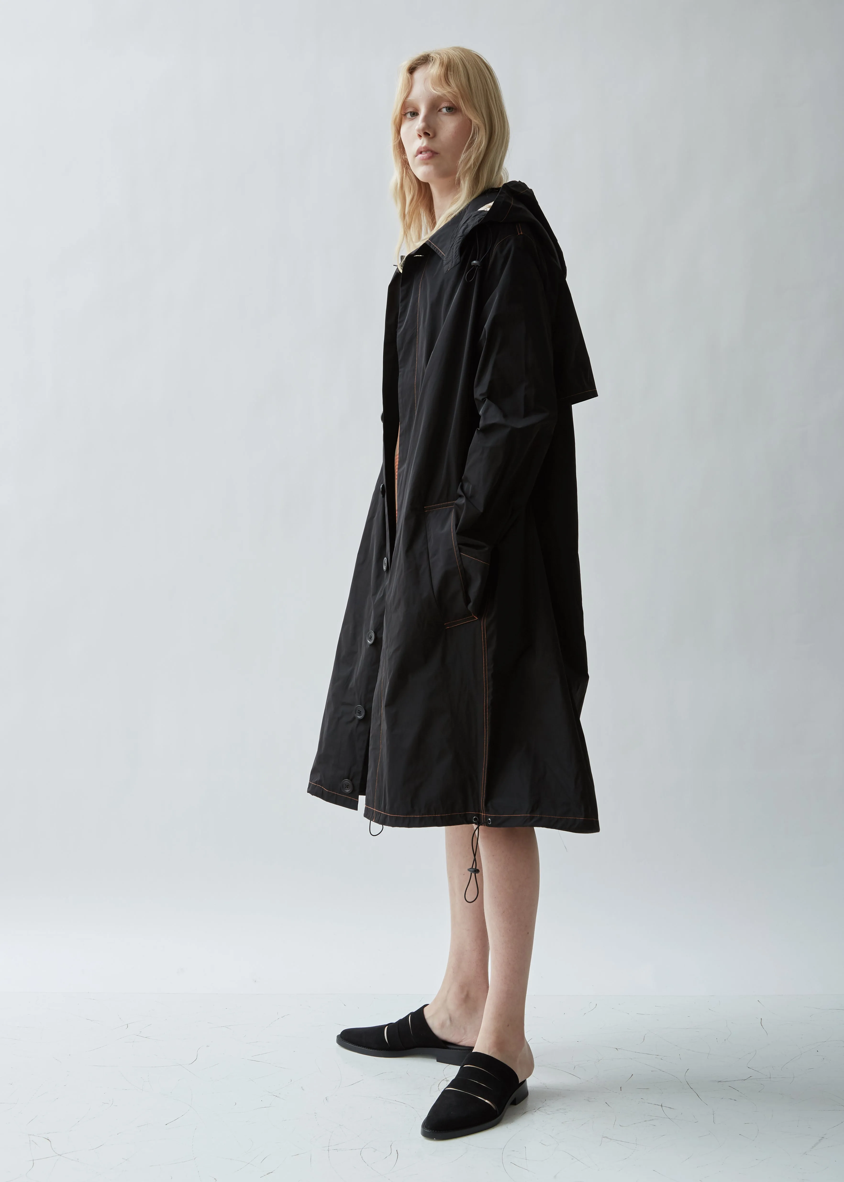 Drawstring Hooded Trench Coat