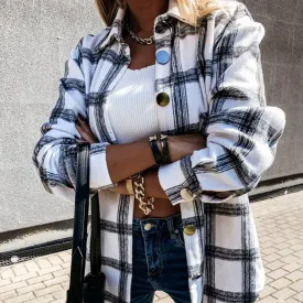 DressBetty - Women Long Sleeve Plaid Jacket Autumn Winter Oversized Coat Fashion Loose Outwear Vintage Elegant Top Streetwear