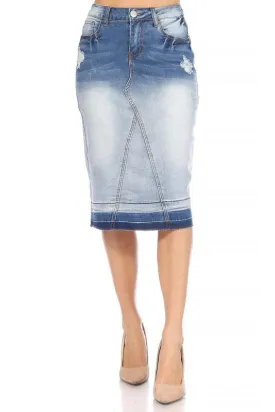 Faith Two-Tone Distressed Denim Skirt