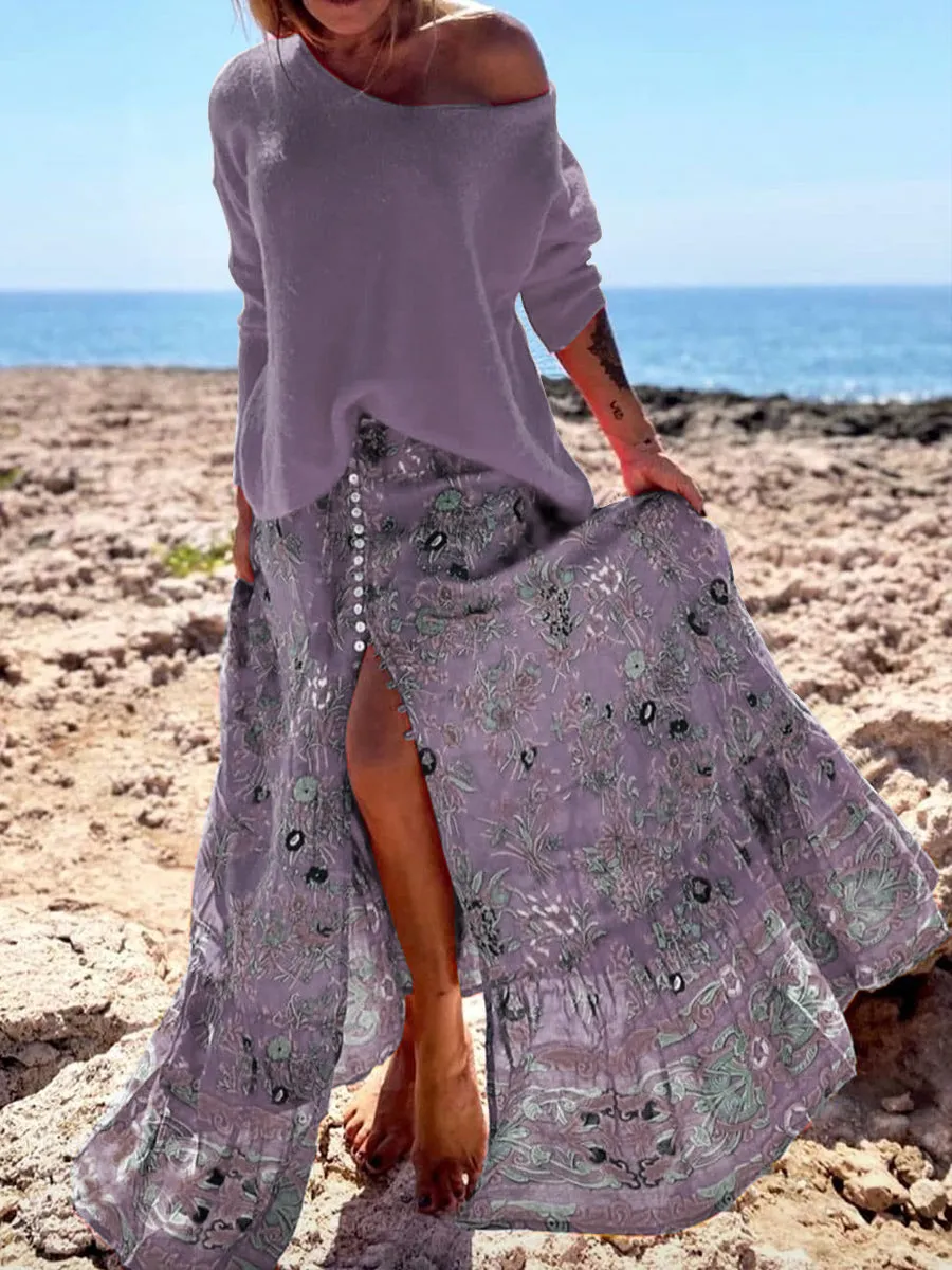 Fashion Casual Long Sleeve Printed Two-piece Suit
