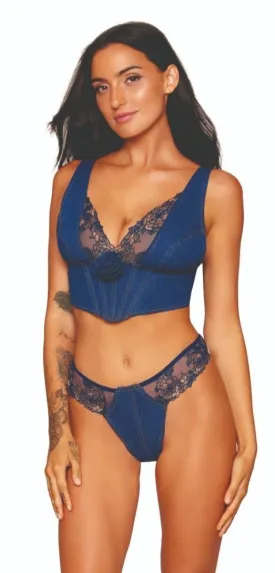 Fashion Stretch Denim Cropped Bustier and G-String Set