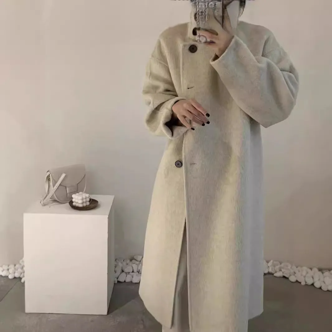 Fashionkova birkenstock clogs outfit fall 2024 New Korean Style Stand Collar Single-Breasted Double-Sided Cashmere Coat Mid-Length Autumn and Winter Thickened Wool Coat for Women