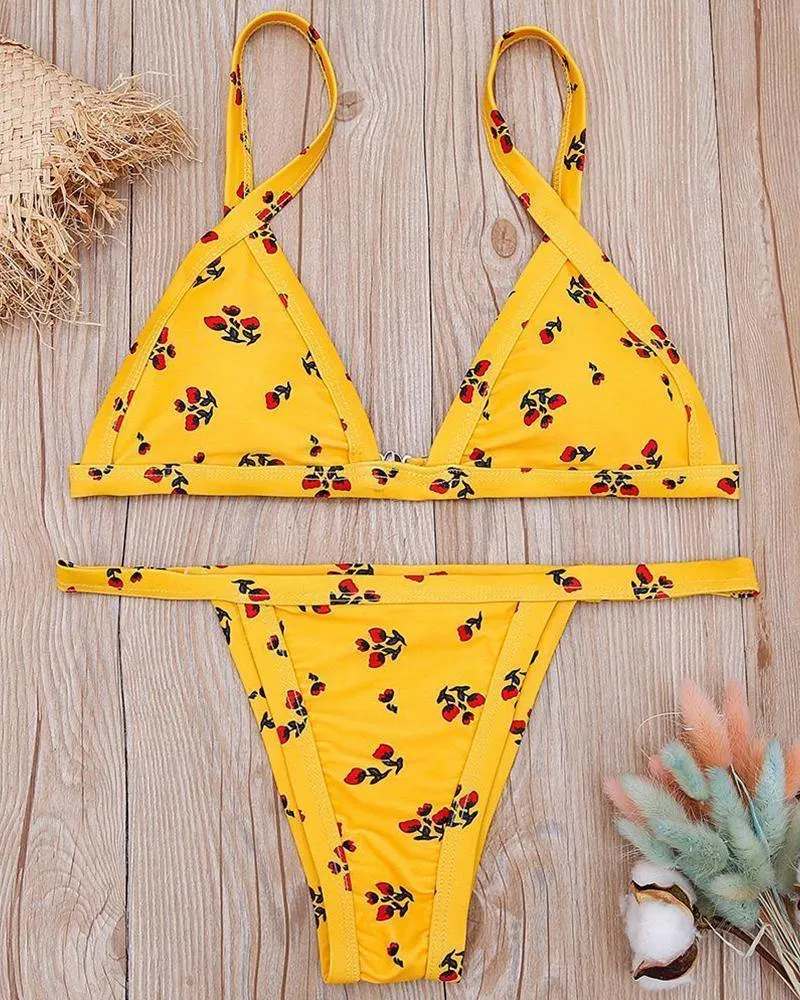 Floral Print Spaghetti Strap Bikini