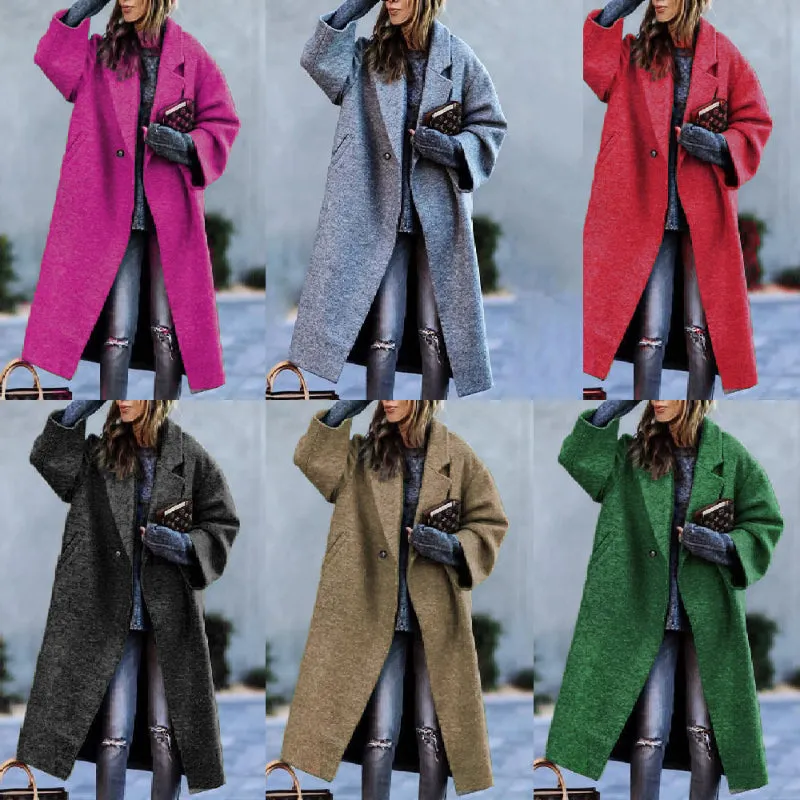 Flytonn-Fall Outfits Women Outwear Streetwear -hoco dresses homecoming dresses  women dress to impress -women's outerwear women's coat New Solid Color Lapel Loose-fitting Green Woolen Coat