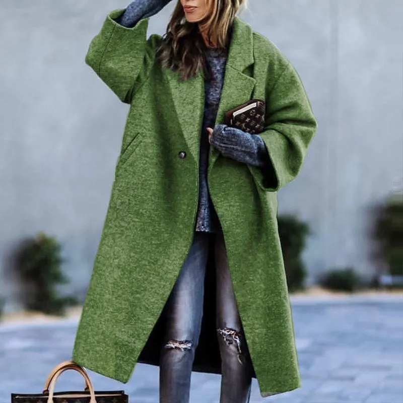 Flytonn-Fall Outfits Women Outwear Streetwear -hoco dresses homecoming dresses  women dress to impress -women's outerwear women's coat New Solid Color Lapel Loose-fitting Green Woolen Coat