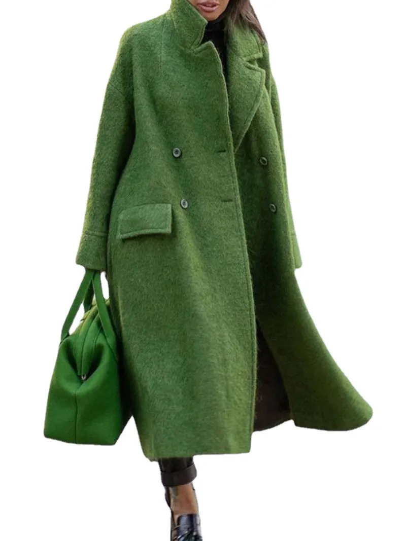 Flytonn-Fall Outfits Women Outwear Streetwear -hoco dresses homecoming dresses  women dress to impress -women's outerwear women's coat New Solid Color Lapel Loose-fitting Green Woolen Coat