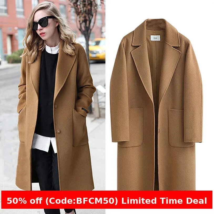 Flytonnshop winter outfits men Autumn and Winter Women's Double-Sided Woolen Coat Long Loose Woolen Coat for Women