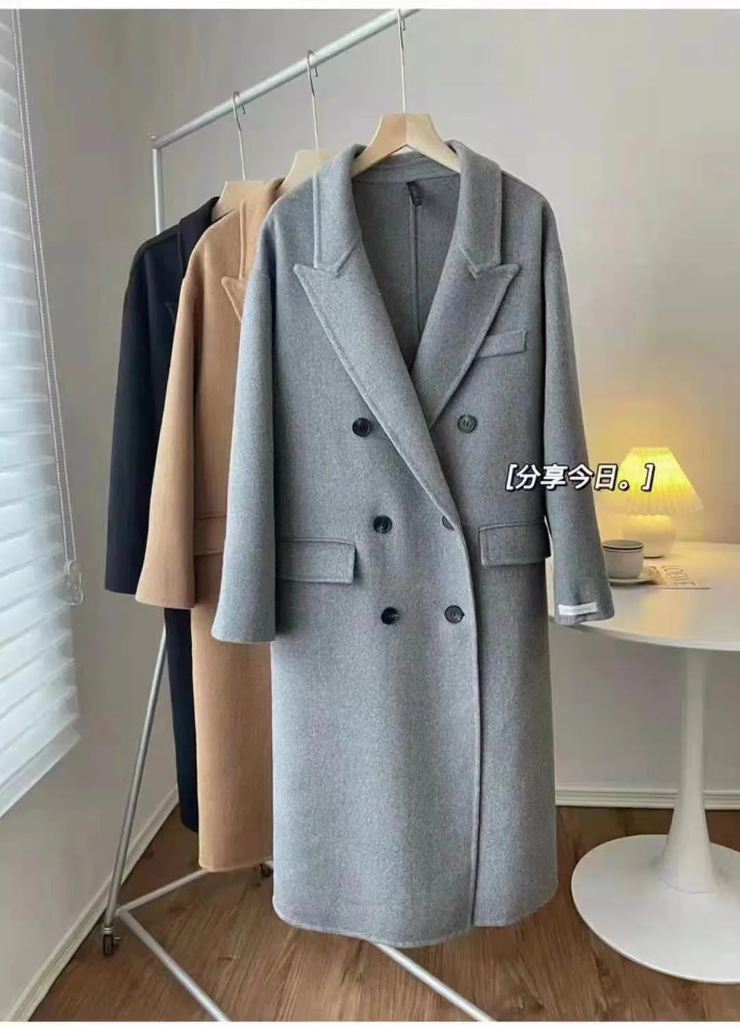 Flytonnshop winter outfits men Double-Sided Cashmere Coat Long Loose Suit Collar over the Knee Woolen Coat High-Grade