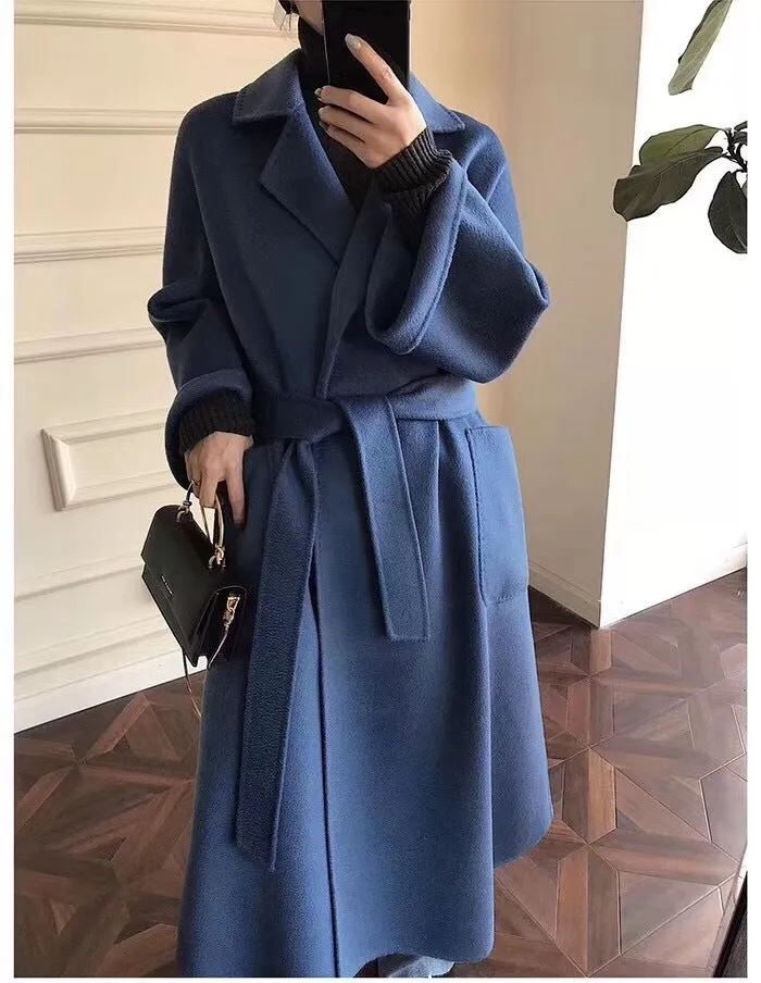 Flytonnshop winter outfits men Popular 2024 Water Ripple Double-Sided Cashmere Coat Women's Extended Bathrobe Autumn and Winter Coat Women