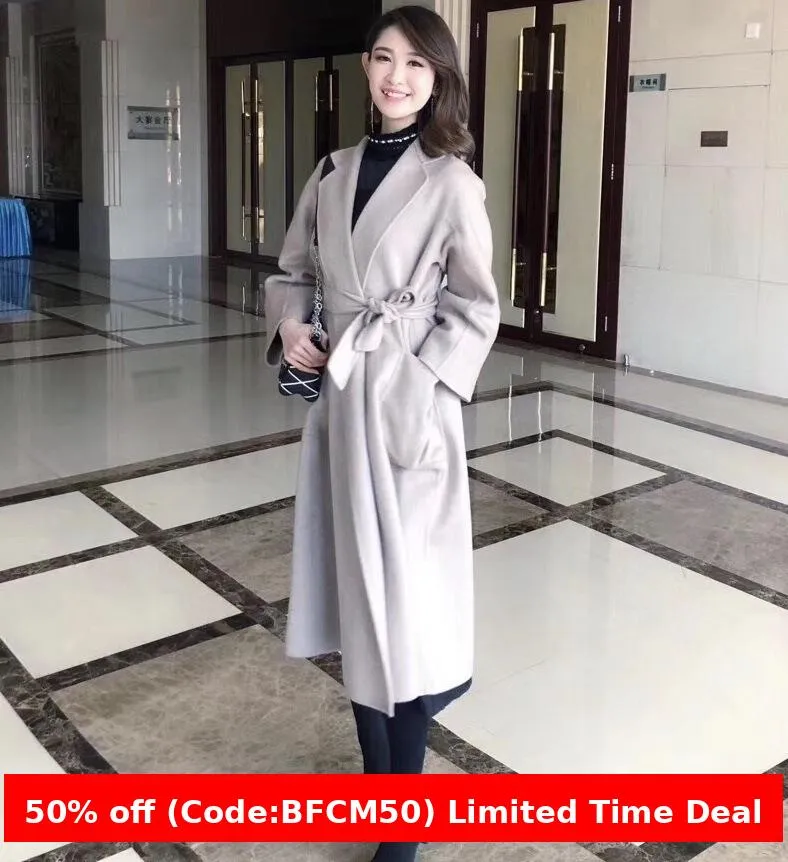 Flytonnshop winter outfits men Popular 2024 Water Ripple Double-Sided Cashmere Coat Women's Extended Bathrobe Autumn and Winter Coat Women