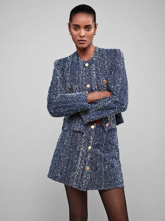 Frame - Denim Boucle Jacket in Blue Magic