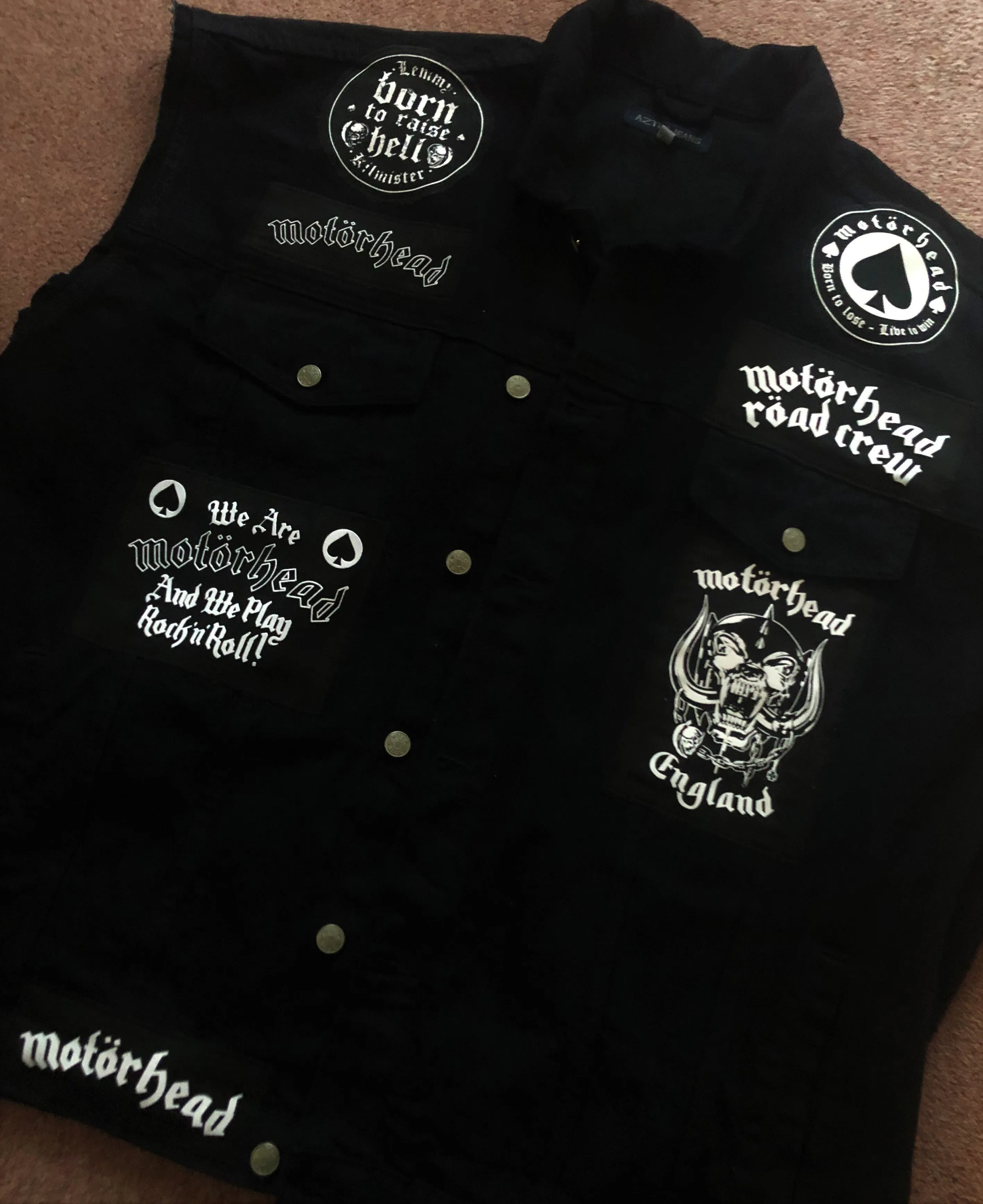 Gimme Some Motörhead Road Crew Denim Vest Cut-Off Battle Jacket Ace Of Spades
