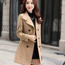 Hnewly Women Wool Blend Warm Long Coat Autumn Winter Plus Size Female Slim Fit Lapel Woolen Overcoat Cashmere Outerwear