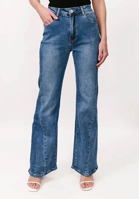 Jade Stretch High Rise Flare Leg Denim Jeans - Blue