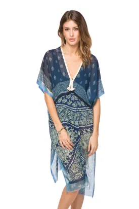 Kaftan Maxi Dress in Denim Patches Print