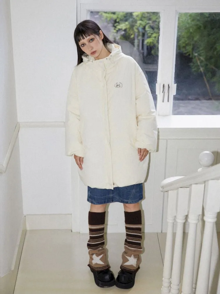 Loose mid-length embroidered hooded down jacket【s0000010094】