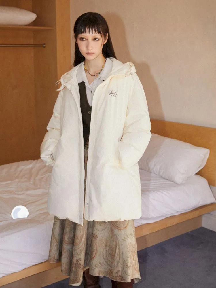 Loose mid-length embroidered hooded down jacket【s0000010094】