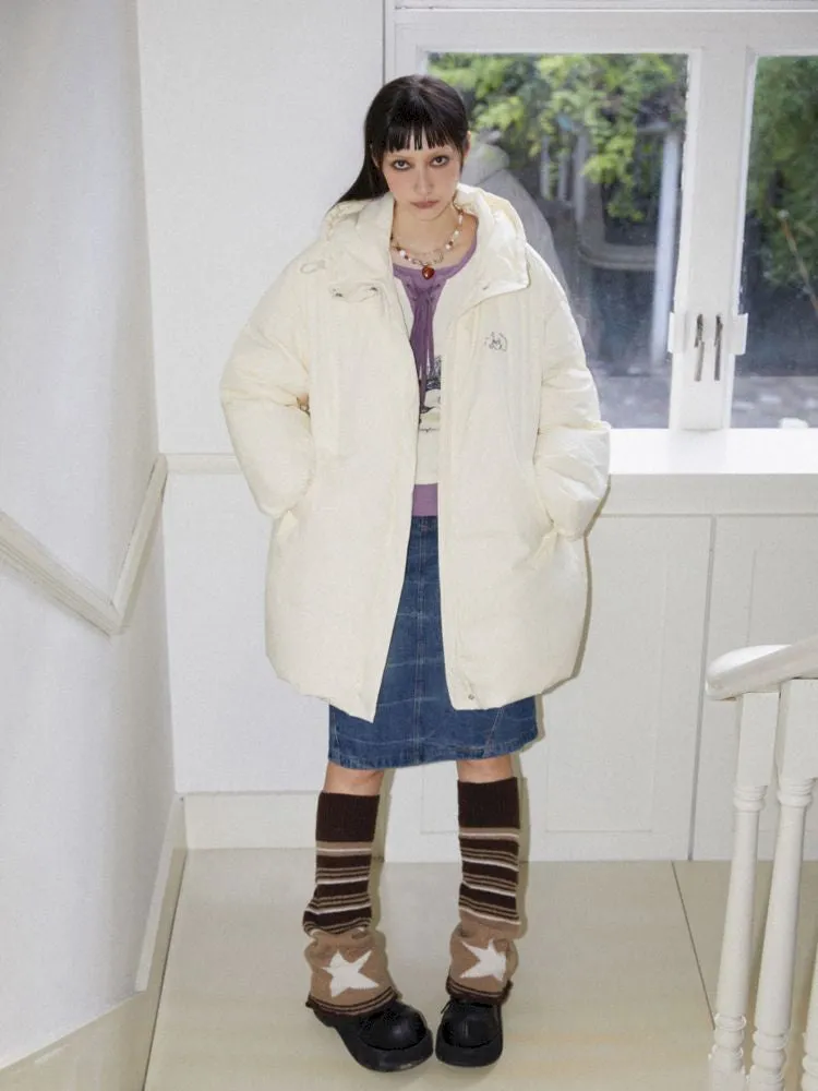 Loose mid-length embroidered hooded down jacket【s0000010094】
