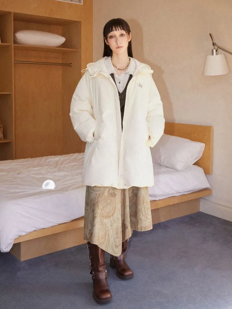 Loose mid-length embroidered hooded down jacket【s0000010094】