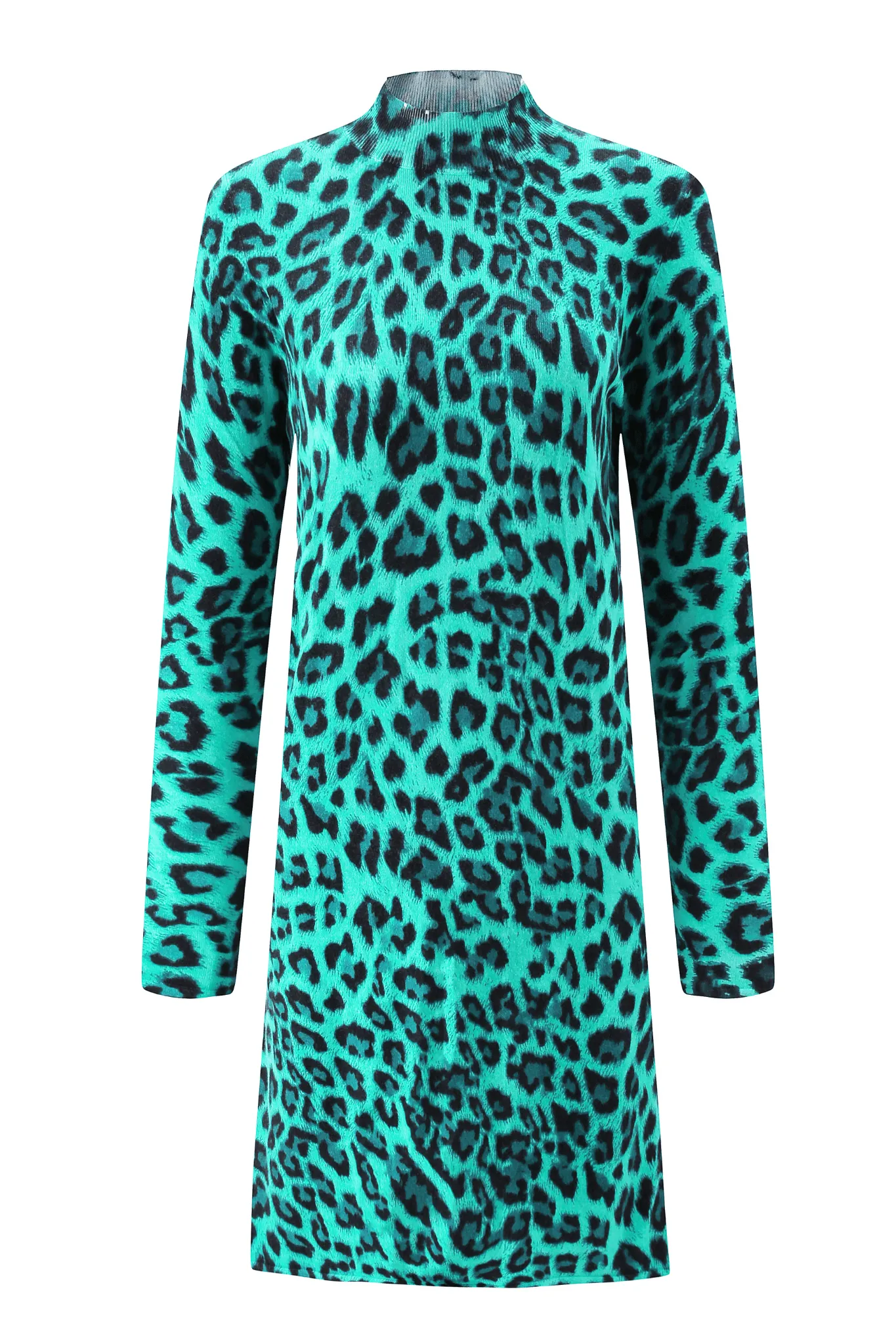 Lynx Slouchy Mini Dress in Green Leopard