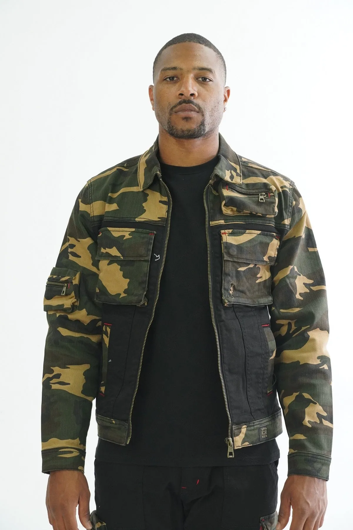 M1030 Aries Cargo Denim Jacket - Black/Camo