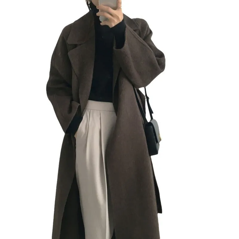 Marrlve 2000s fashion Korean Style Chic Autumn and Winter Clothing French Niche Lazy Woolen Coat Loose Temperament Mid-Length Woolen Coat for Women