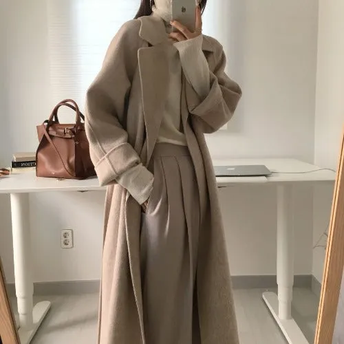 Marrlve 2000s fashion Korean Style Chic Autumn and Winter Clothing French Niche Lazy Woolen Coat Loose Temperament Mid-Length Woolen Coat for Women