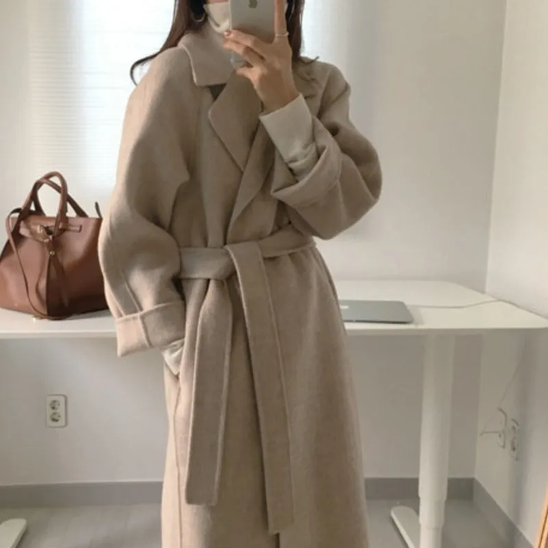 Marrlve 2000s fashion Korean Style Chic Autumn and Winter Clothing French Niche Lazy Woolen Coat Loose Temperament Mid-Length Woolen Coat for Women