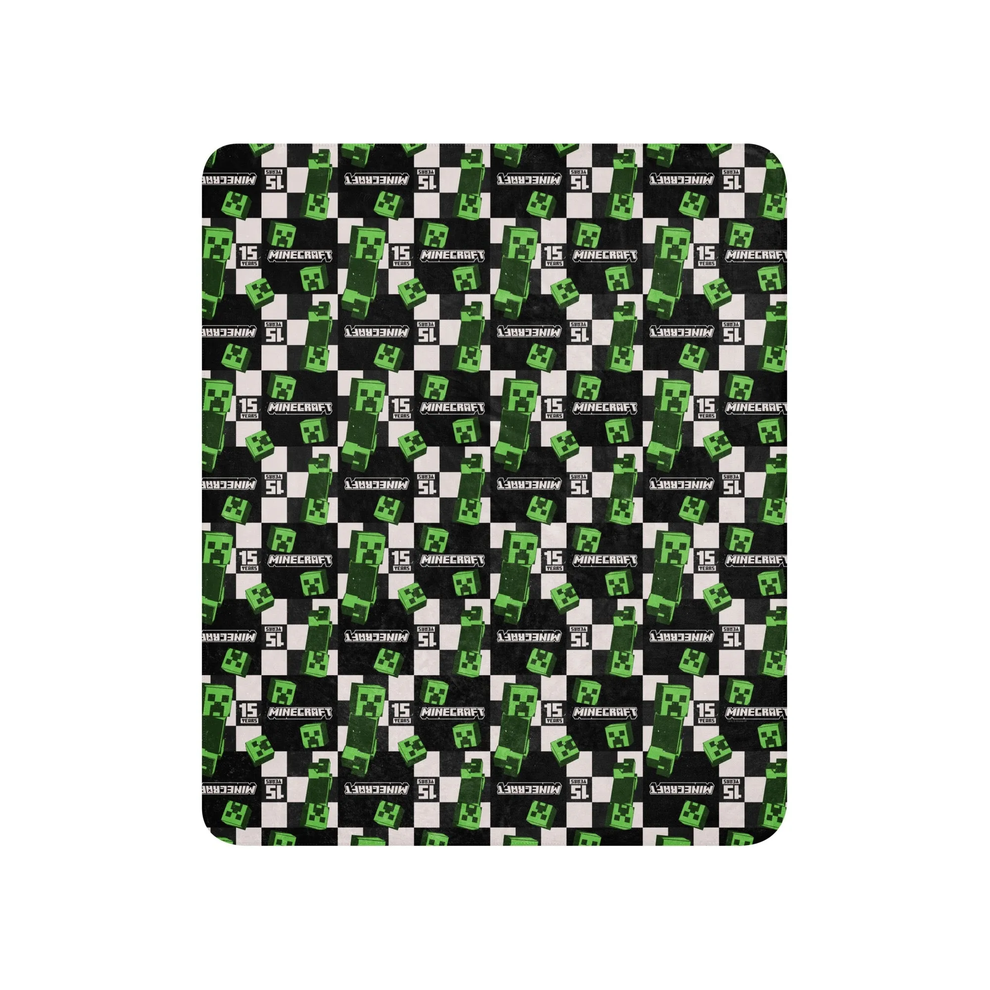 Minecraft 15th Anniversary Checkered Creeper Sherpa Blanket