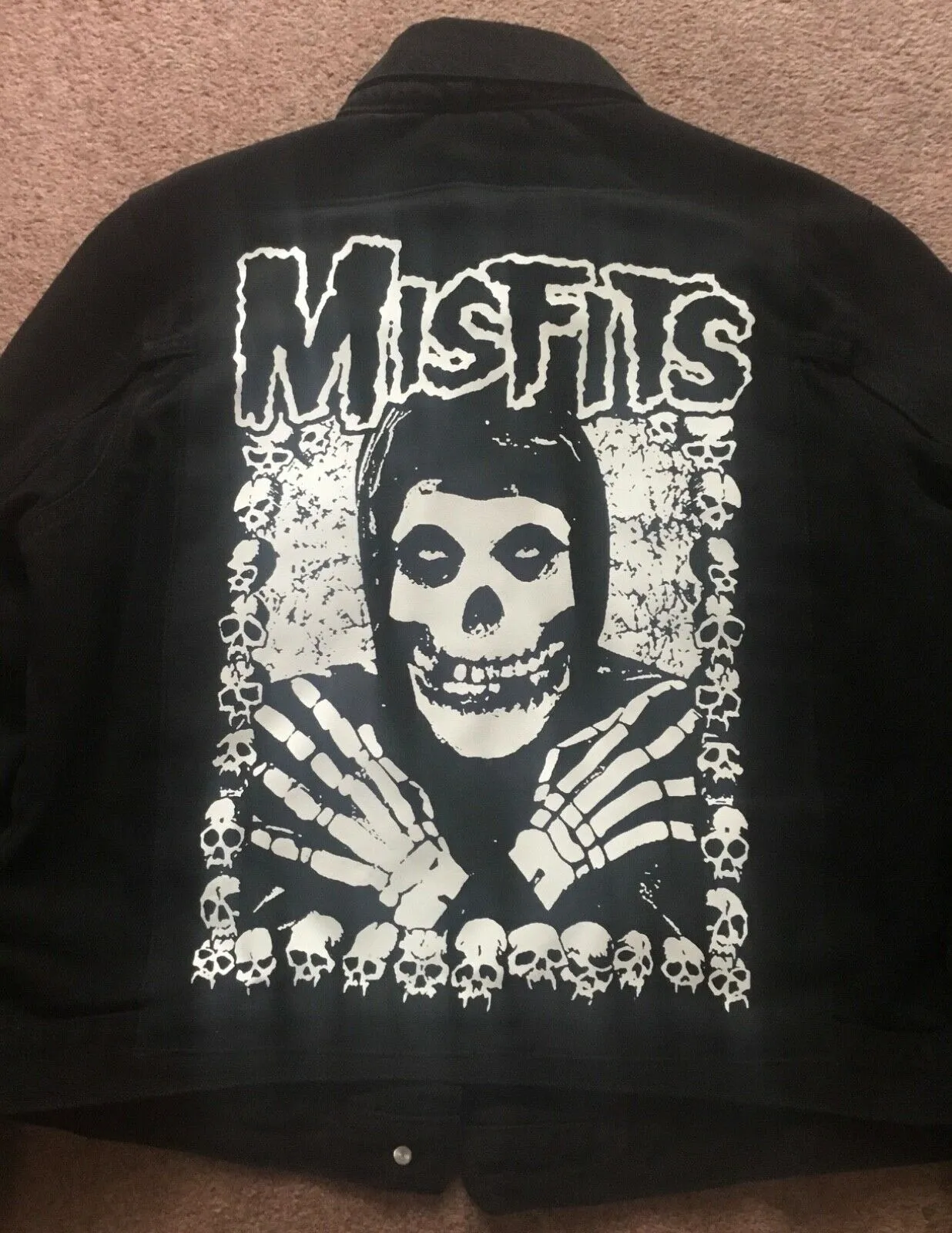 Misfits Fiend Club For Life Crimson Ghost Black Denim Vest Cut-Off Battle Jacket Horror Punk