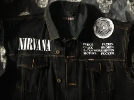 Nirvana Vestibule Black Denim Vest Cut-Off Battle Jacket Negative Creep Bleach