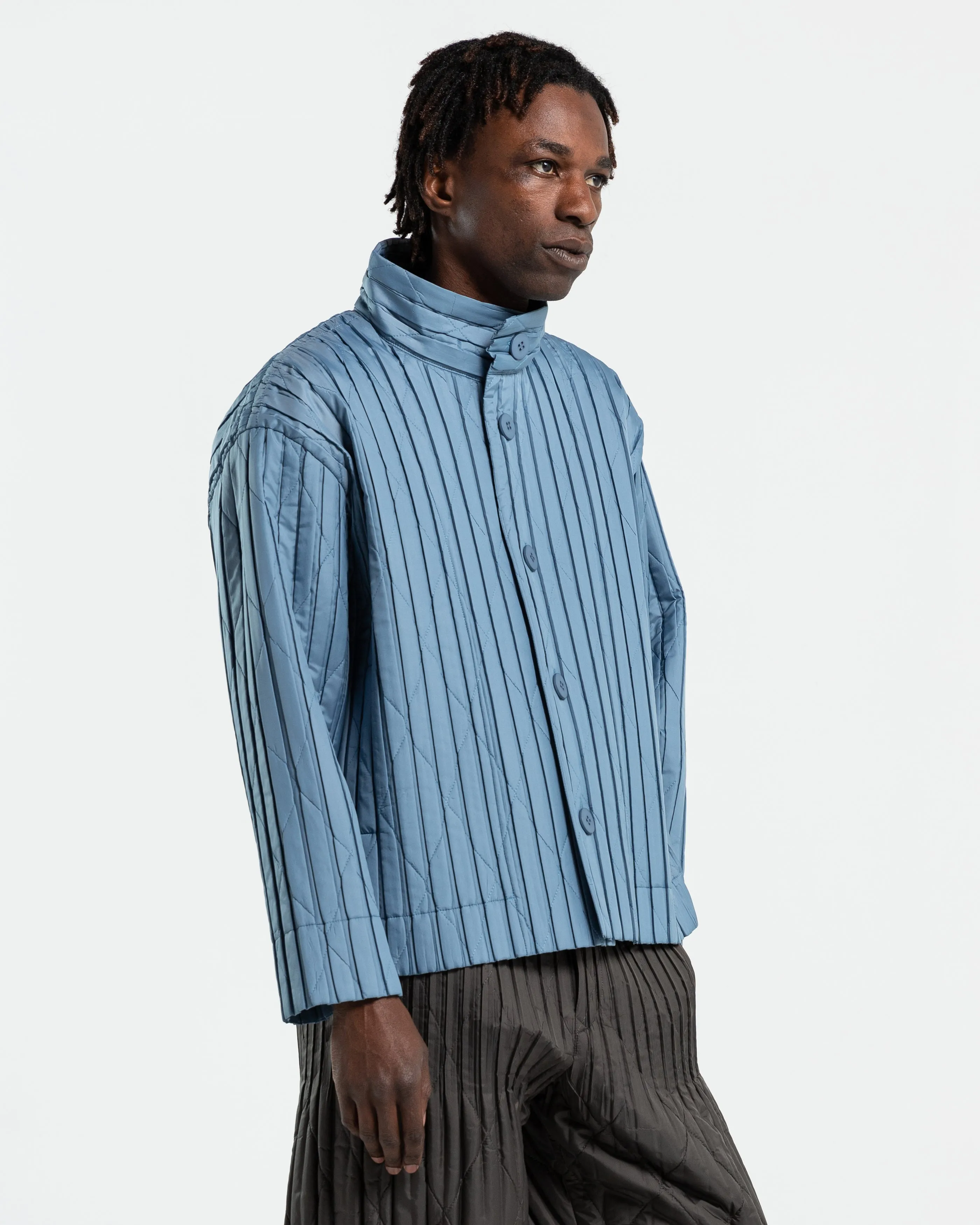 Padded Pleated Coat in Blue