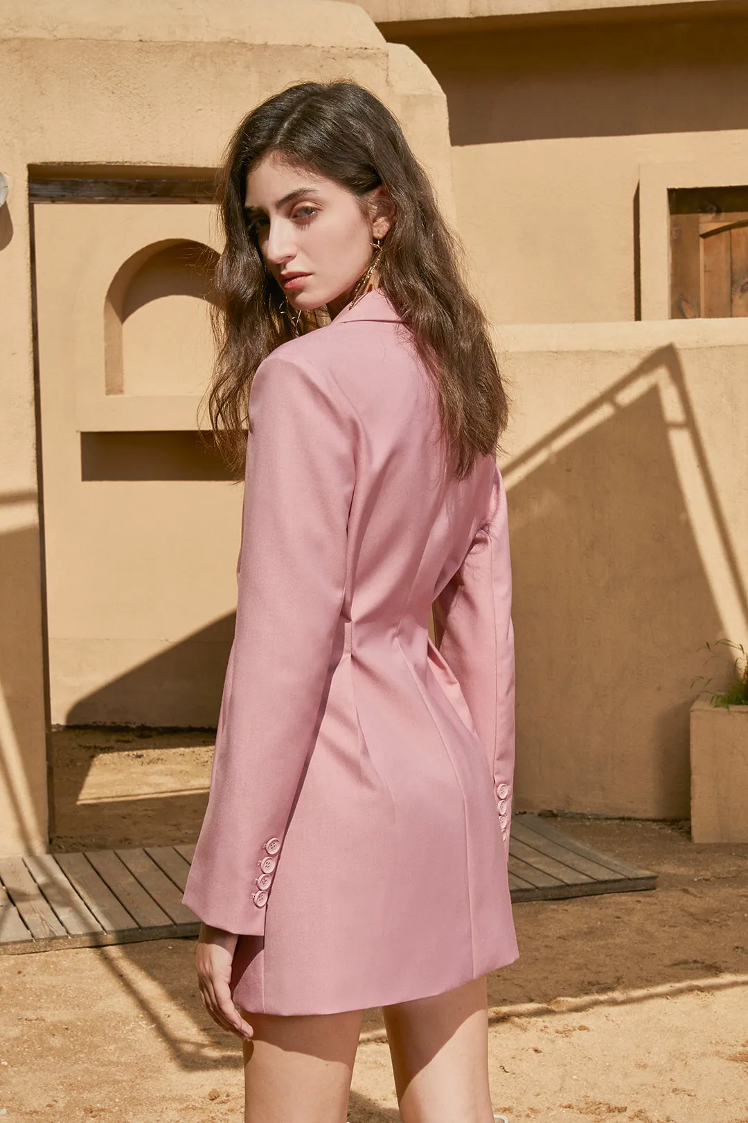 Pink women coat jacket waist retraction