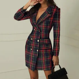 Plais double breasted sexy slim suit blazer dress