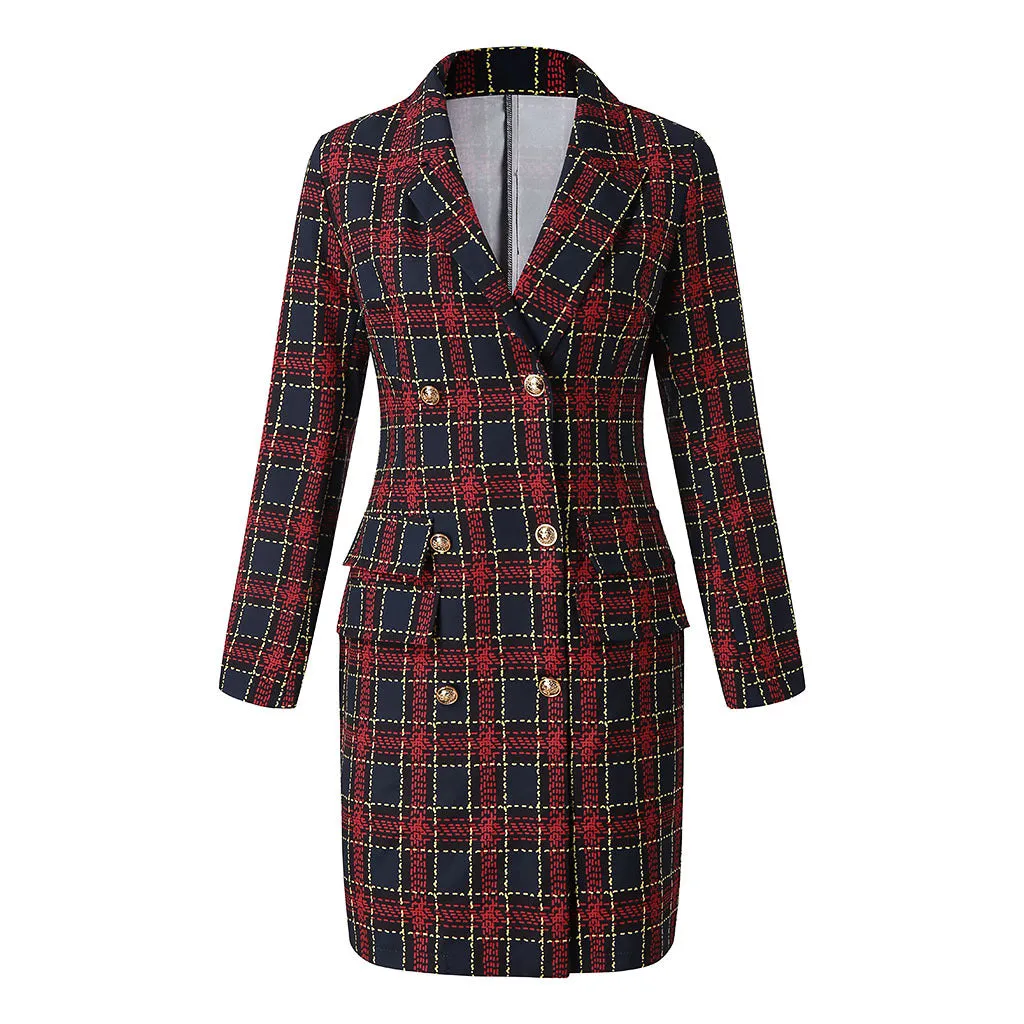 Plais double breasted sexy slim suit blazer dress