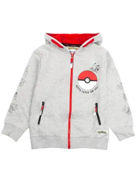 Pokemon Pokeball Boy's Grey Zip Up Hoodie