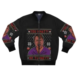 "Peep Show Christmas Bomber Jacket: Snoop No Turkey"