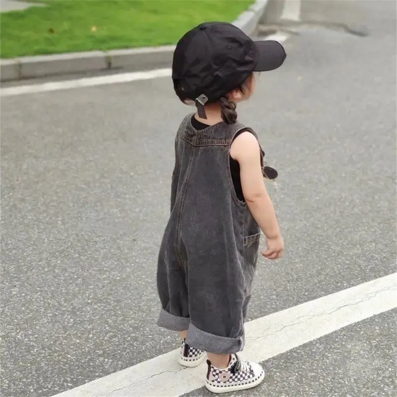 Retro Grey Denim Dungarees