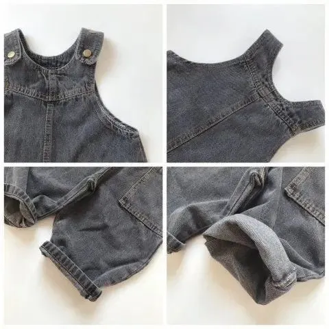 Retro Grey Denim Dungarees