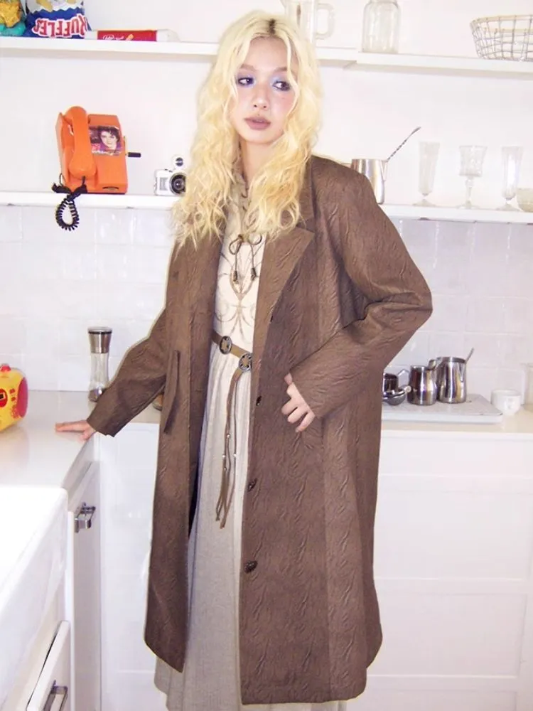 Retro Warm Brown Leather Trench Coat【s0000004338】