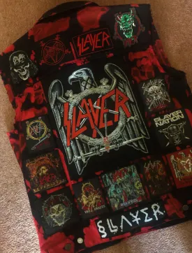 Slayer Reign In Blood Red Tie-Bleach Patch Battle Jacket Cut-Off Denim 2XL 